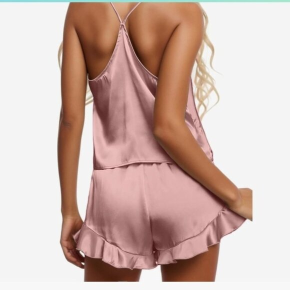 Chyrii Pink Pajama Short Set Size L Racerback Camisole Top Ruffle Trim Shorts - Picture 4 of 15